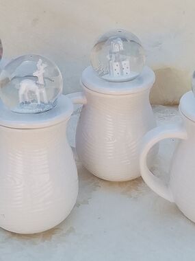 Temp-tations Frosty Forest Snow Globe Mugs Set Of Four White Woodland Embossed